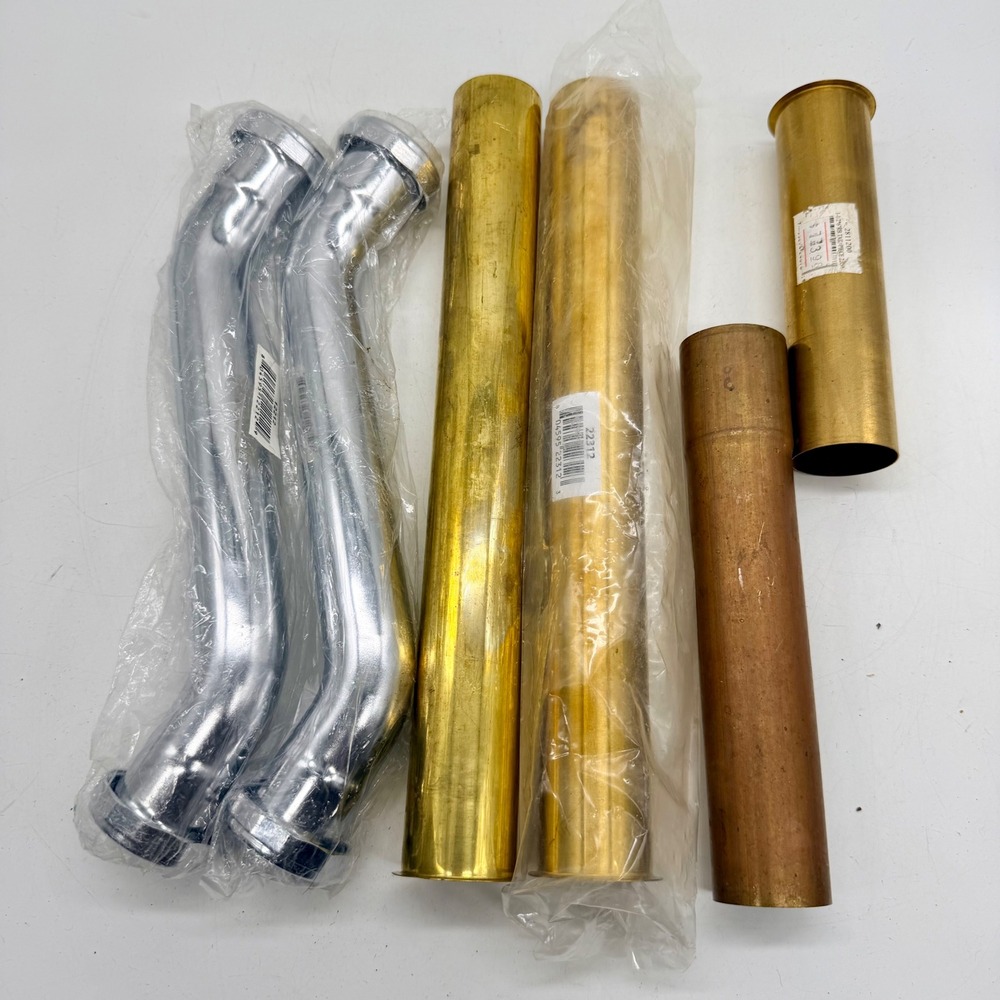 Commercial Brass Plumbing Tube and Chrome Drain Elbow Lot 6 PC Heavy Gauge New